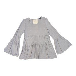 Hannah Striped Tiered‎ Babydoll Tunic Top Blouse Medium
